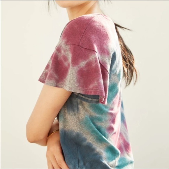🔥ANTHROPOLOGIE🔥T. LA SPIRAL TIE DYE TEE V-NECK T-SHIRT GRAY/PURPLE XS NWT - Picture 2 of 7